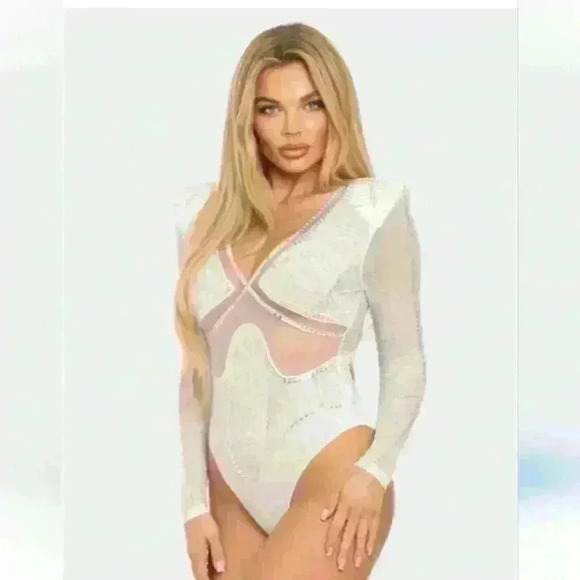 curvy sense Tops - See through crystal bodysuit 3x white